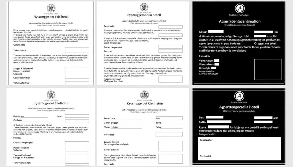 Przykłady potwierdzeń rezerwacji z różnych typów obiektów hotelowych