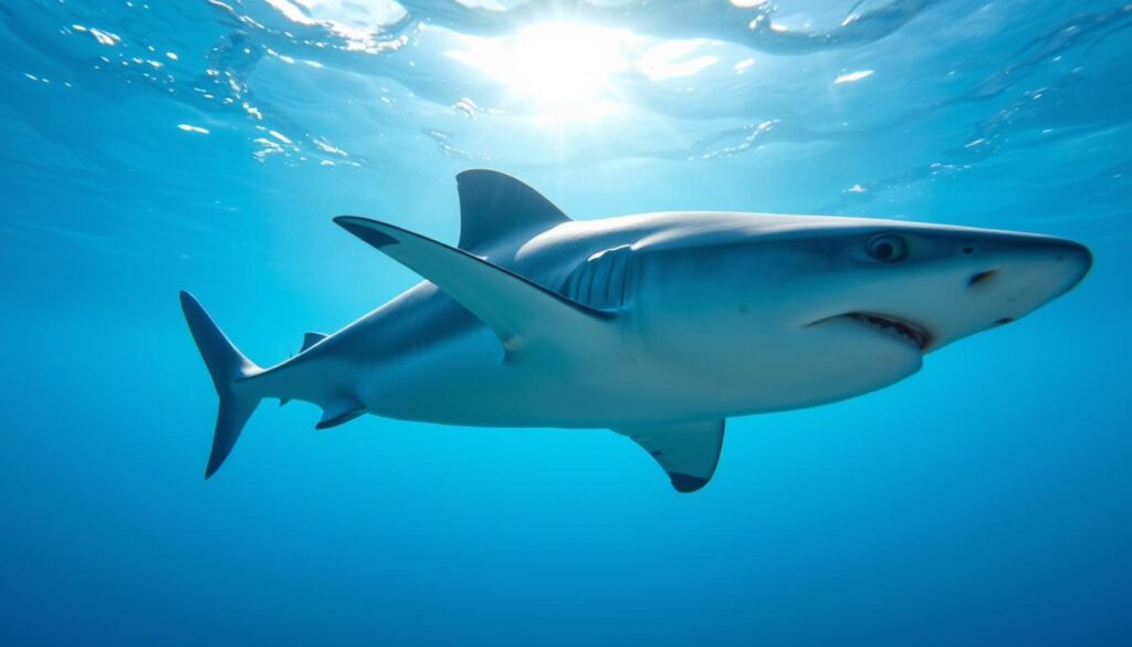 Rekin błękitny pływający w wodach Morza Śródziemnego niedaleko włoskiego wybrzeża