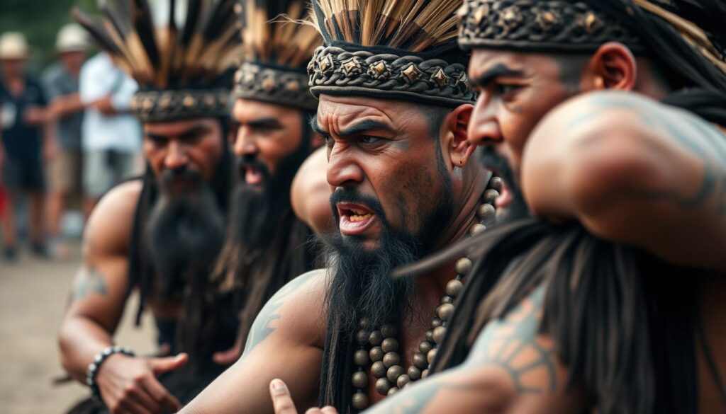 Tradycyjny taniec Haka wykonywany przez Maorysów w Nowej Zelandii