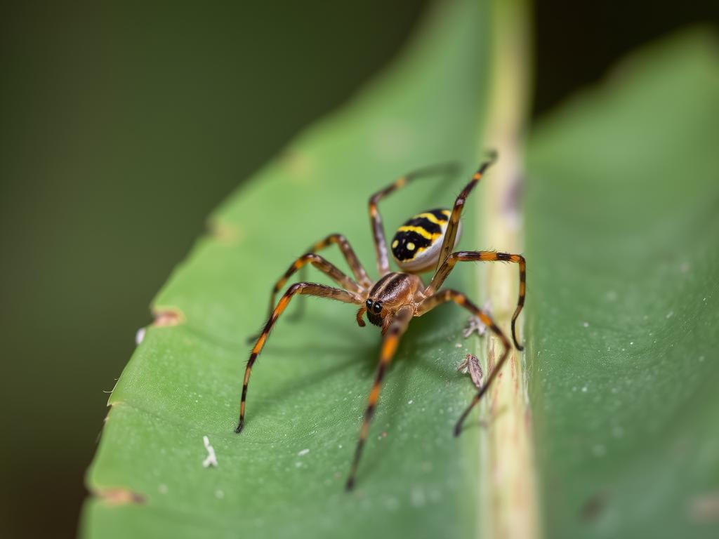Tropikalny pająk na Mauritiusie, siedzący na liściu rośliny