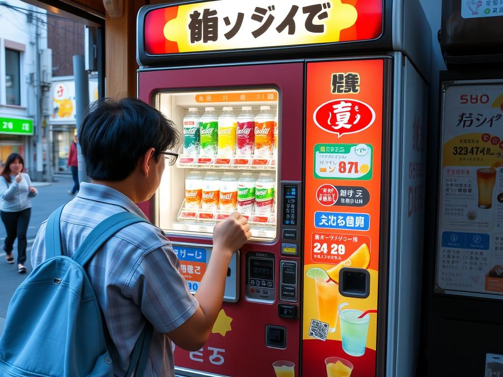 Turysta korzystający z automatów sprzedających napoje w Japonii - tańsza alternatywa